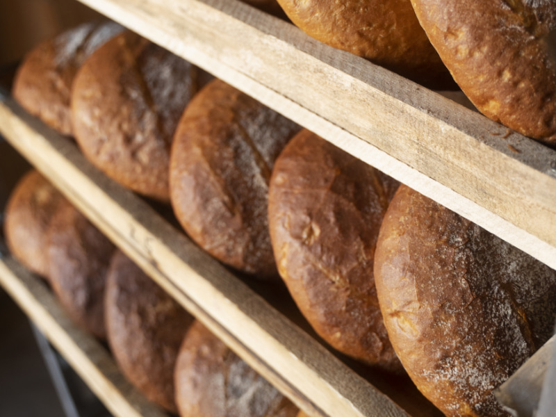 Shelf full of traditional Mallorcan brown bread